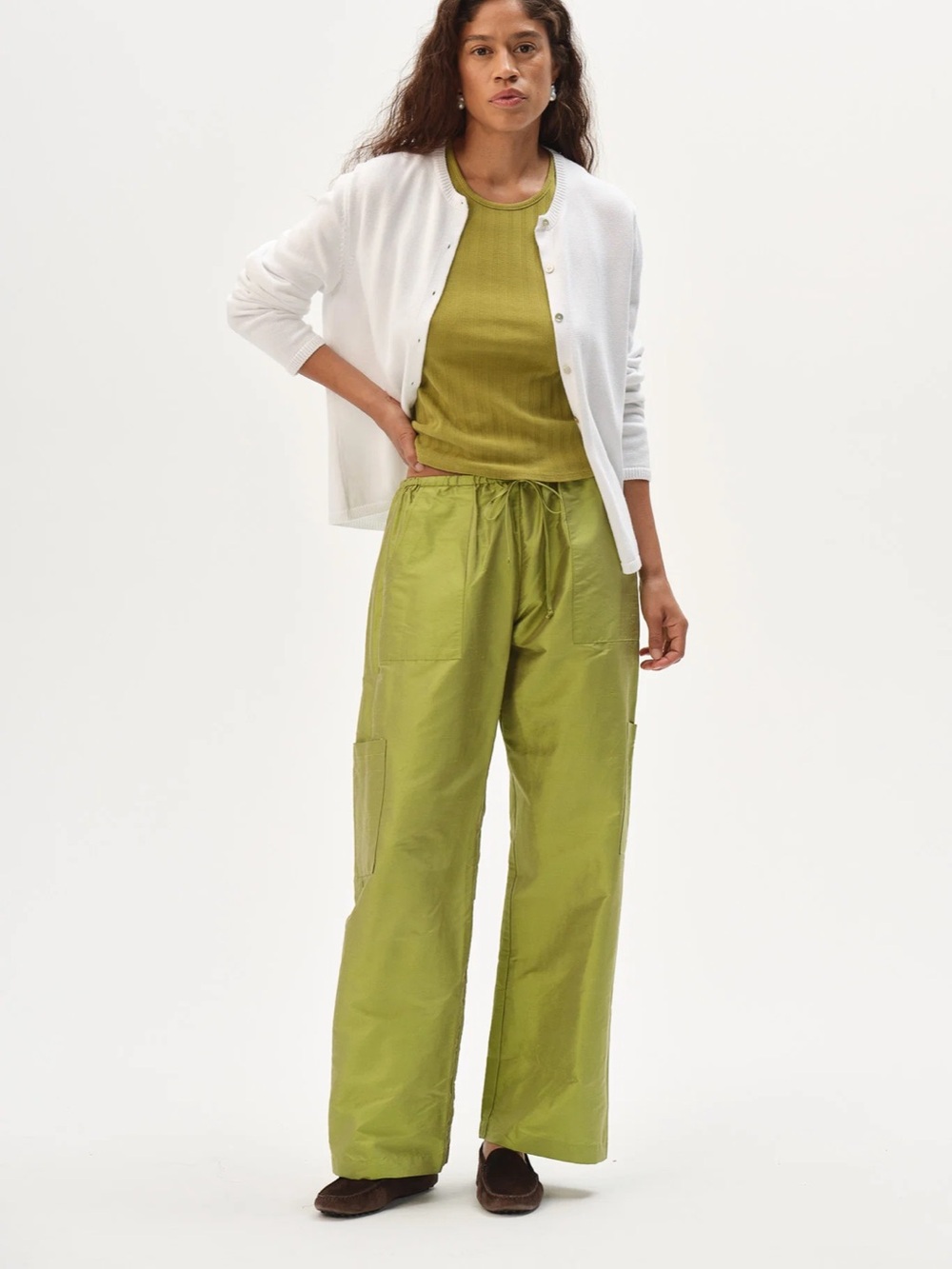 DONNI Silk Taffeta Cargo Pant Pistachio Green XXS